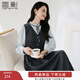 香影法式假兩件收腰連衣裙女2026春季新款立領(lǐng)高智感拼接長(cháng)袖裙子 中灰 XL 170/92A/125-140斤
