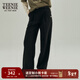 Teenie Weenie小熊秋季簡(jiǎn)約通勤捏褶直筒褲長(cháng)褲休閑褲寬松時(shí)尚女裝 黑色 L (170)