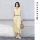 歌力思（ELLASSAY）【董璇同款】2026夏新款萊賽爾雙壓褶V領(lǐng)長(cháng)款連衣裙女EWE372Y131 奶油黃 S 不含腰帶