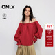 ONLY2025夏季新款度假風(fēng)綁帶一字領(lǐng)口寬松長(cháng)袖雪紡衫女|125258001 F17高定紅色 S