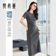 梵希蔓短袖連衣裙女夏季新款收腰顯瘦褶皺設計感開(kāi)叉長(cháng)裙 深灰色   M   