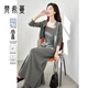 梵希蔓顯瘦遮肉套裝女秋季新款修身吊帶上衣褲裙休閑三件套 深灰色L