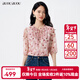 BUOUBUOU2025秋季新品法式五分袖木耳邊雪紡順印花襯衫上衣女 粉色R25 L