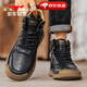 公牛世家男鞋春夏季新款中高幫復古工裝皮鞋手工軟皮軟底休閑鞋男士馬丁靴 黑色【四季款單鞋】GN124101315 41 （運動(dòng)鞋碼）