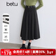 百圖betu女裝冬季新款半身裙風(fēng)琴折設計配腰帶A型裙子女2410T75 深灰 L