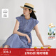 茵曼法式立領(lǐng)格子連衣裙2026夏季女裝新款純棉可調腰帶大擺長(cháng)裙 藍白格色 M