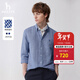 哈吉斯（HAZZYS）男裝 春秋款男襯衣棉麻千鳥(niǎo)格通勤長(cháng)袖襯衫男ASCZK1BAX72 藍色BL M (170/92A 46)