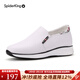 蜘蛛王女鞋25新款秋季厚底小白鞋一腳蹬牛皮休閑鞋百搭平底淺口單鞋女 白色四季款 36