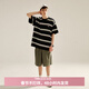 PSO Brand短袖T恤男黑白條紋寬松純棉半袖女體恤潮牌情侶裝夏裝 黑色 L