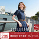 三彩2025夏季新款牛仔連衣裙純棉收腰A字裙短袖百褶短裙復古M
