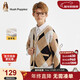 暇步士（Hush Puppies）童裝兒童開(kāi)身線(xiàn)衣冬男童學(xué)院風(fēng)開(kāi)衫女童格紋毛衣 暖卡其 150