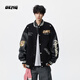 OEMG 美式刺繡棒球服棉服男士秋冬季撞色拼接加厚保暖上衣夾克外套 XZ817-B820黑色 常規 【高品質(zhì)】 XL [建議120-140斤]