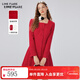 LIME FLARE萊茵福萊爾設計感方領(lǐng)收腰百褶紅色連衣裙別致小香風(fēng)2024春季新款 中國紅 M