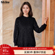 MsShe【磨毛提花蕾絲衫】大碼女裝2026春裝胖mm半高領(lǐng)打底衫上衣 黑色現貨 3XL