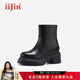iiJin艾今2025新款10.5cm超輕厚底內增高極簡(jiǎn)粗跟直筒短靴女593VNH 黑色 35
