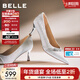 百麗（Belle）精致水鉆高跟單鞋女2026春新商場(chǎng)同款優(yōu)雅淺口單鞋F1U1DAQ6 銀色 37