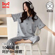 貓人（MiiOW）帶胸墊睡衣女士夏季純棉短袖七分褲大碼休閑可外穿家居服套裝L