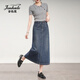 金狐貍牛仔半身裙女春季2026新款小個(gè)子高腰顯瘦開(kāi)叉a字中長(cháng)款包臀裙子 藍色 L (28)