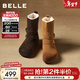 百麗（Belle）復古雙飾扣雪地靴女冬季新款內增高加毛保暖休閑靴F3E1DDZ5 啡色 37 (235mm)