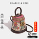 CHARLIE&KELLI輕奢包包女生日新年禮物新款小熊涂鴉半圓水桶包手提斜挎包包女包 玫粉色【代寫(xiě)賀卡 圣誕元旦禮物】