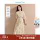 茵曼（INMAN）【商場(chǎng)同款】亞麻再生纖維碎花裙2025春秋女裝新品系帶領(lǐng)連衣裙 落葉黃 M