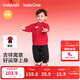 巴拉巴拉童裝兒童套裝男女幼童新中式兩件套2025年新款秋冬裝紅色拜年服萌 喜樂(lè )元寶紅黑套裝 100
