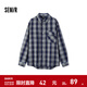 森馬（Semir）長(cháng)袖襯衫男格紋絨感牛仔外套不規則下擺冬季寬松翻領(lǐng)上衣時(shí)尚 藍灰色調00482 L