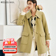 Olrain【5折】法式保暖毛呢大衣年冬裝韓系高級西裝領(lǐng)外套女 綠色 M