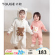 幼歌（YOUGE）嬰幼兒童趣動(dòng)物繡花貼布立體毛球爬服柔軟鎖溫連體衣潮 蜜桃粉 80cm
