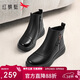 紅蜻蜓媽媽棉鞋女加絨保暖皮鞋中老年鞋軟底短靴WJC45628黑色39