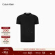 Calvin KleinJeans夏季男士休閑圓領(lǐng)ck純棉金線(xiàn)字母刺繡修身純色內搭短袖T恤 BEH-黑色 S （建議110-130斤）