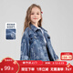 左西女童牛仔外套兒童春裝2025春季翻領(lǐng)工裝夾克提花上衣 牛仔色 150