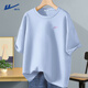 回力運動(dòng)短袖t恤男透氣薄款夏季純棉排汗男士中袖青少年寬松休閑體恤 冰川藍(h回力鐳射胸標) XL /180(不縮水不褪色)