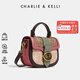 CHARLIE&KELLI CK品牌插帶復古馬鞍包撞色單肩手提斜挎包包女款情人節禮物女 玫粉色【京倉配送 贈禮袋】