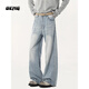 OEMG  街頭淺色牛仔褲子男士秋季款美式復古潮牌直筒寬松百搭闊腿長(cháng)褲 淺藍色 XL [建議110-130斤]