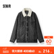 森馬牛仔外套男冬季棉服2025新款街頭復古做舊仿羊羔毛翻領(lǐng)夾克潮 牛仔水洗黑98201 XL