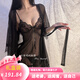 MOXTOC性感睡衣女夏季冰絲薄款睡裙吊帶短裙純欲風(fēng)家居服套裝新年禮物 黑色【吊帶+外袍+內褲】 L 【建議體重105-120斤】