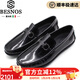 BESNOS意大利品牌豆豆鞋男士真皮透氣時(shí)尚馬銜扣亮皮軟底百搭懶人休閑鞋 黑色 41