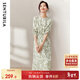 尚都比拉新中式國風(fēng)連衣裙夏裝青花瓷印花氣質(zhì)收腰顯瘦裙子 白底綠花 L