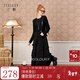 三彩獨醒2025冬季新款拼接小黑裙荷葉邊收腰A字裙長(cháng)裙F 經(jīng)典黑 S 155/80A
