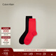 Calvin KleinJeans【新年禮物】女士?jì)呻p裝本命年ck龍紋印花微彈休閑中筒襪子 968-太空黑/番茄紅 2雙 均碼