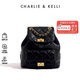 CHARLIE&KELLI CK品牌包包女款2026新款菱格鏈條雙肩包小香風(fēng)背包書(shū)包生日禮物 騎士黑【京倉配送 禮袋包裝】