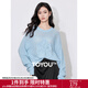 初語(yǔ)立體盤(pán)花針織衫女2025年彩色多巴胺春季新款馬海毛慵懶上衣 天藍色 S