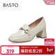 百思圖春季商場(chǎng)同款時(shí)尚金屬扣樂(lè )福鞋粗跟女單鞋KA103AA3 米白 35