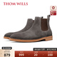 THOM WILLS切爾西男靴冬季軟底英倫真皮反絨休閑短靴翻毛皮男靴高幫皮鞋男 深灰色E454-Y1 41 /7.5碼