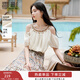 香影度假風(fēng)掛脖露肩上衣女夏2025新款含亞麻釘珠短袖波西米亞小衫 鷺白 M 160/84A/95-110斤