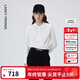 朗姿【朗姿Basic衣櫥】設計感荷葉邊上衣女通勤春季新款長(cháng)袖法式襯衫 米白色 M
