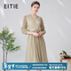 愛(ài)特愛(ài)（EITIE）法式優(yōu)雅氣質(zhì)收腰顯瘦百褶網(wǎng)紗亮絲連衣裙春秋新款A2407337 香檳白13 L 165