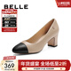 百麗（Belle）氣質(zhì)百搭高跟鞋女粗跟商場(chǎng)同款通勤舒適羊皮高跟單鞋B2E1DAQ4 杏色 37 (235mm)