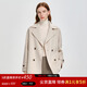 PRICH【100%綿羊毛】冬款平駁翻領(lǐng)雙排扣腰帶短款毛呢大衣 64乳白色 XS 155